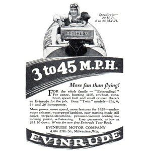 1929 Evinrude Outboard Motor Company Vintage Print Ad Woman Pilot Wall Art